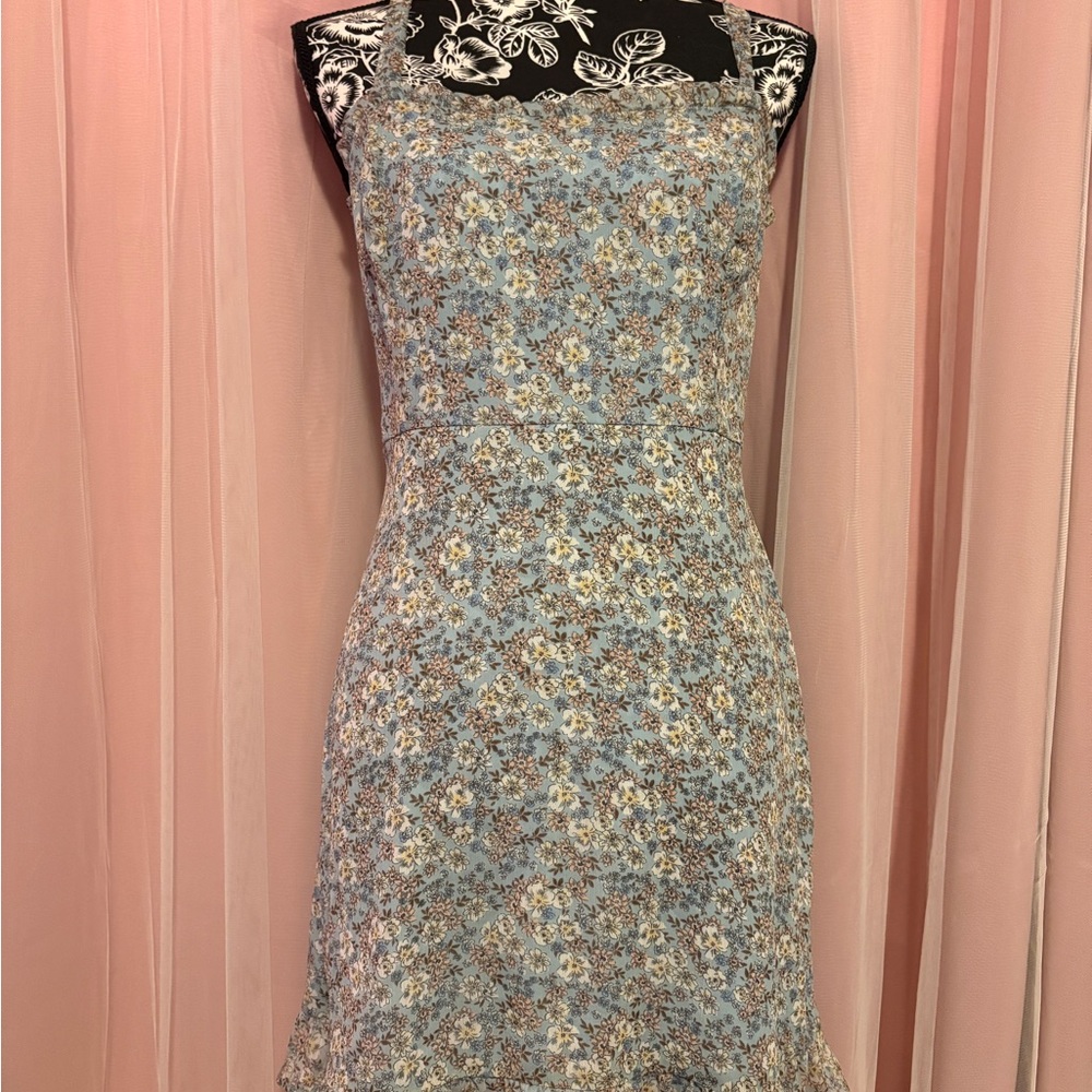 Floral Blue Sleeveless Dress